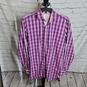 Ted Baker Endurance Purple Checkered Button Down Shirt Flip Cuff 15.5/32/33